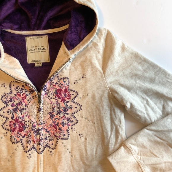 Lucky Brand Tops - Lucky brand hoodie lined zip up sweatshirt large